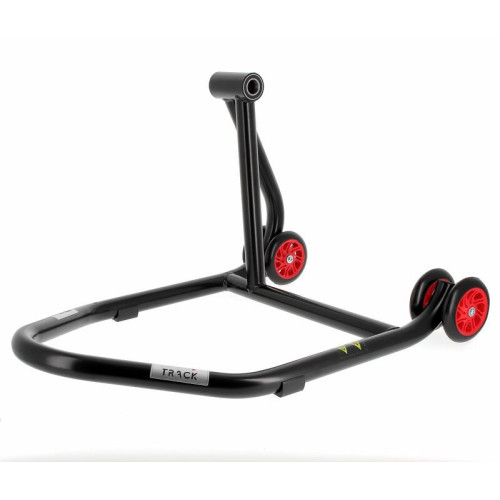 Caballete monobrazo izquierdo BIHR Home Track color negro mate y ruedas rojas