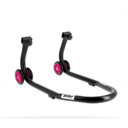 Caballete delantero BIHR Home Track color negro mate y ruedas rosas