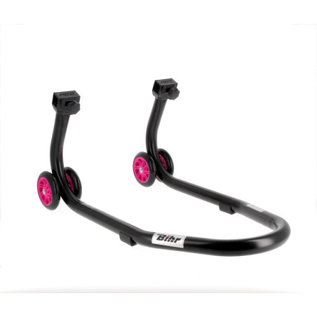 Caballete delantero BIHR Home Track color negro mate y ruedas rosas