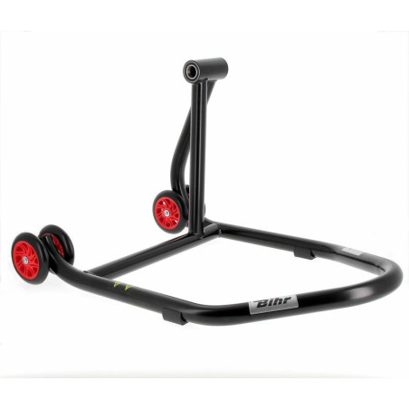 Caballete monobrazo derecho BIHR Home Track color negro mate y ruedas rojas