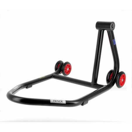 Caballete monobrazo derecho BIHR Home Track color negro mate y ruedas rojas