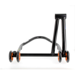 Caballete monobrazo izquierdo BIHR Home Track color negro mate y ruedas naranjas 2