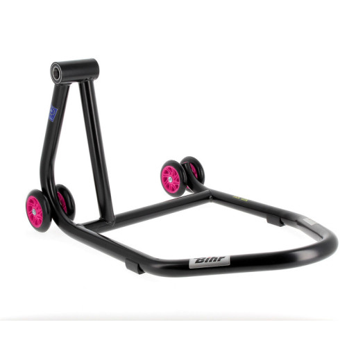 Caballete monobrazo izquierdo BIHR Home Track color negro mate y ruedas rosas