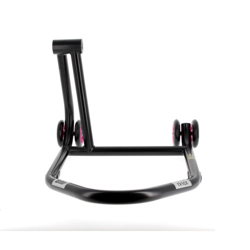 Caballete monobrazo izquierdo BIHR Home Track color negro mate y ruedas rosas