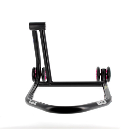 Caballete monobrazo izquierdo BIHR Home Track color negro mate y ruedas rosas