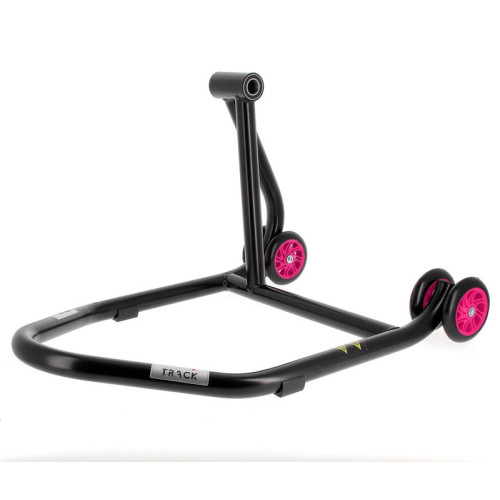 Caballete monobrazo izquierdo BIHR Home Track color negro mate y ruedas rosas