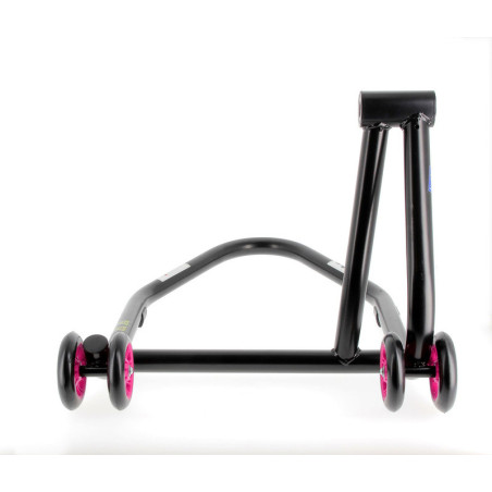 Caballete monobrazo izquierdo BIHR Home Track color negro mate y ruedas rosas