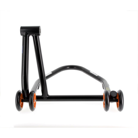 Caballete monobrazo derecho BIHR Home Track color negro mate y ruedas naranjas