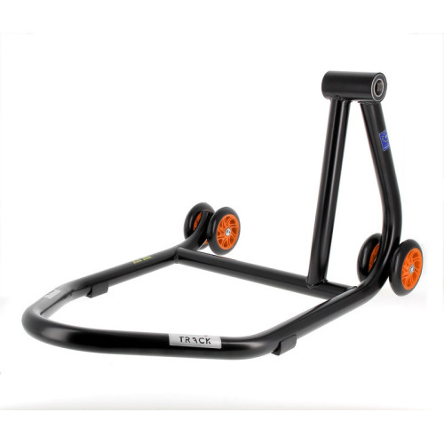 Caballete monobrazo derecho BIHR Home Track color negro mate y ruedas naranjas