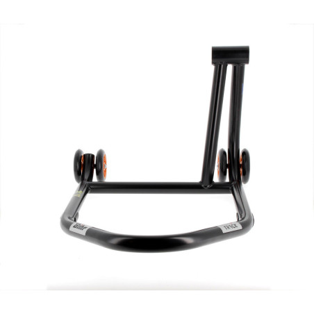 Caballete monobrazo derecho BIHR Home Track color negro mate y ruedas naranjas