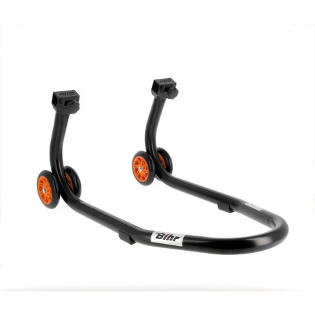 Caballete delantero BIHR Home Track color negro mate y ruedas naranjas