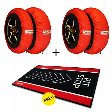 Kit 2 juegos de calentadores de neumáticos VECTOR Smart 120/190 Rojo y alfombra paddock Pit Stop de regalo