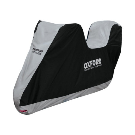 Funda de moto para exterior OXFORD Aquatex - Moto / Scooter con baúl - Negro / Plata - M