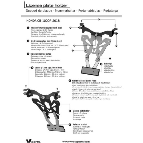 Portamatrículas Honda CB1000R negro V PARTS
