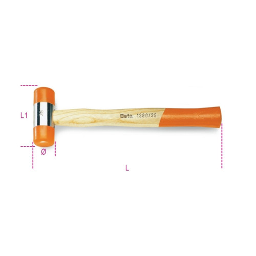 Mazo BETA de cabezas intercambiables de plástico, mango de madera, talla 35