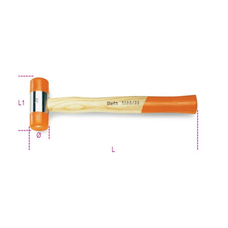 Mazo BETA de cabezas intercambiables de plástico, mango de madera, talla 35