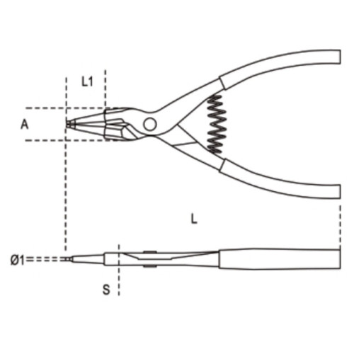 Alicates BETA de punta recta para circlips exteriores, Talla 175