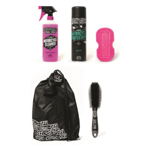 Kit completo de limpieza MUC-OFF: Protector, limpiador, esponja y cepillo