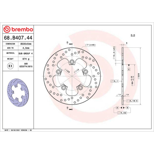 Disco de freno BREMBO Serie Oro redondo fijo