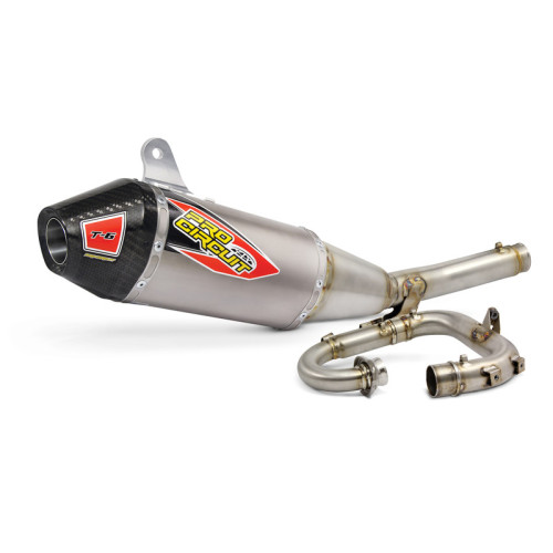 Linea completa escape Pro Circuit T-6, acero inox, KTM SX-F/FC 250: Silencioso de titanio, tapa de carbono