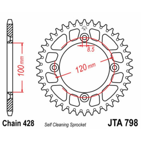 JT Chain Kit 428HDR 13/47 Reinforced - Ultra-Light Self-Cleaning Rear Sprocket