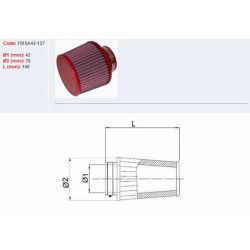 Filtro de aire BMC universal cónico Ø42mm x 127mm FMSA42-127