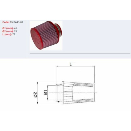 Filtro de aire BMC universal cónico Ø41mm x 60mm