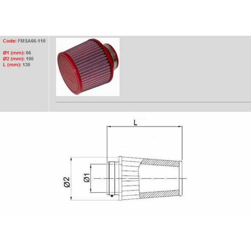 Filtro de aire BMC universal cónico Ø66mm x 110mm