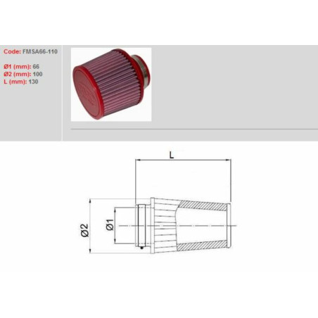 Filtro de aire BMC universal cónico Ø66mm x 110mm