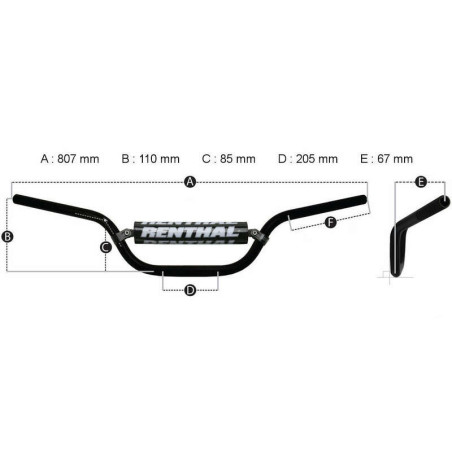 Manillar Renthal motocross alto Button negro con protector negro 764-01-BK-01-185