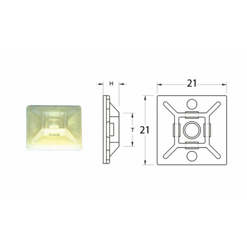 Base adhesiva para bridas de nylon BIHR blanco 21 x 21mm