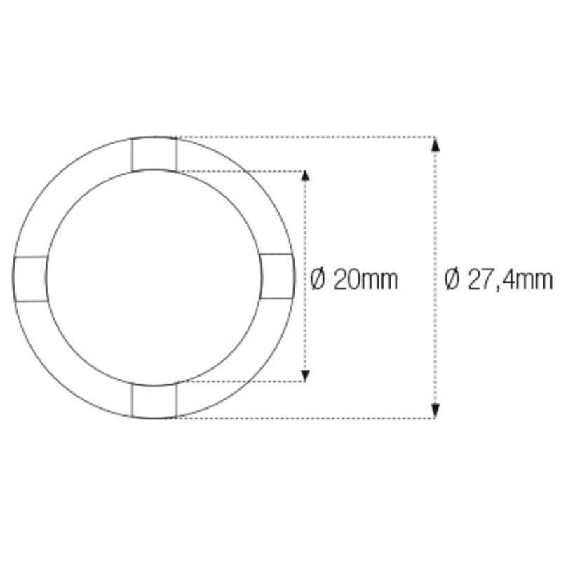Vaso almenado cilíndrico para eje oscillante/chasis JMP Øint20mm /Øext27,4mm 4 muescas BMW
