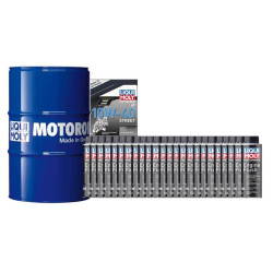 Pack LIQUI MOLY - Aceite de motor HC Sintético 10W-40 (1x Bidón 205L) + Limpia motores Engine Flush (24x Bote 250ml)
