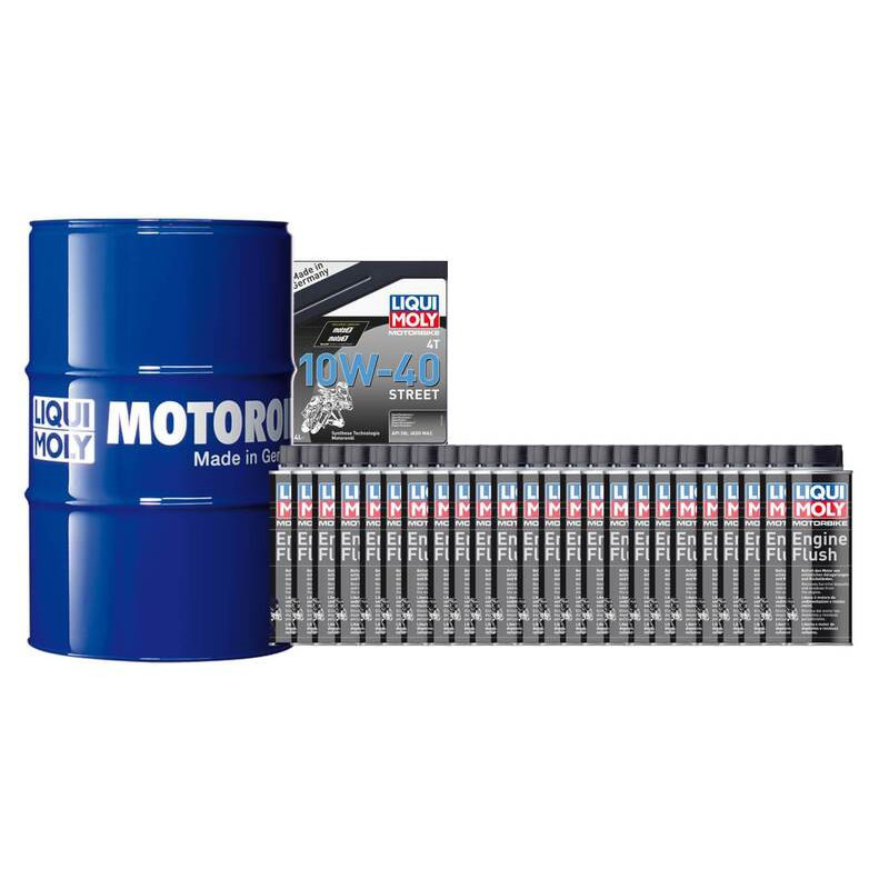 Pack LIQUI MOLY - Aceite de motor HC Sintético 10W-40 (1x Bidón 205L) + Limpia motores Engine Flush (24x Bote 250ml)