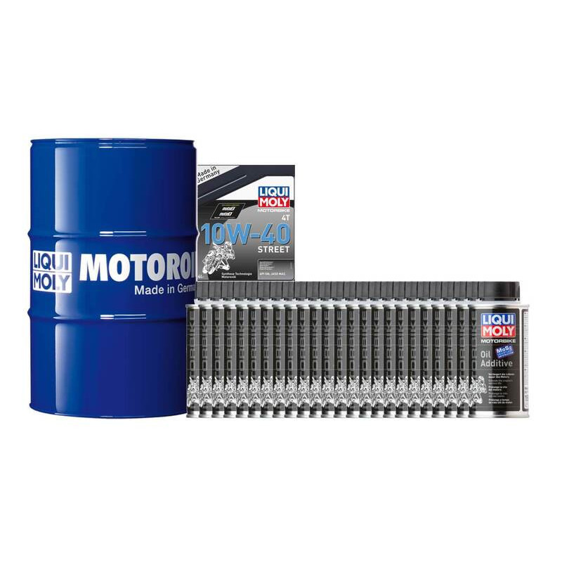 Pack LIQUI MOLY - Aceite de motor HC Sintético 10W-40 (1x Bidón 205L) + Aditivo antifricciones MoS2 (24x Bote 125ml)