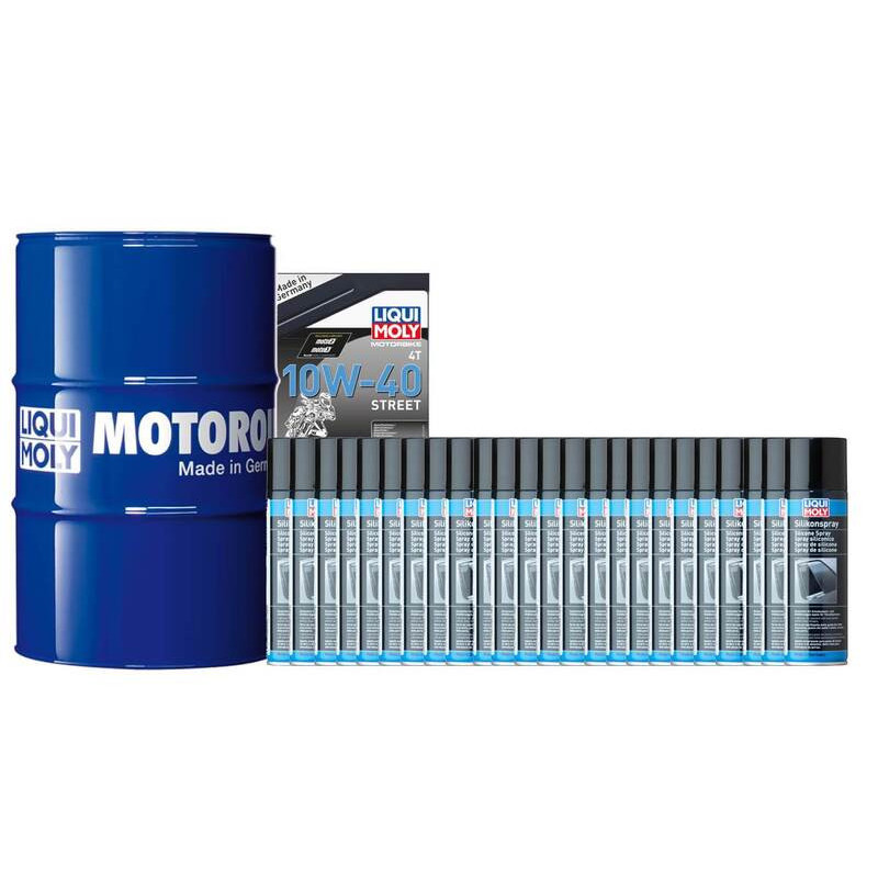 Pack LIQUI MOLY - Aceite de motor HC Sintético 10W-40 (1x Bidón 205L) + Lubricante de silicona (24x Spray 300ml)