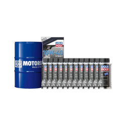Pack LIQUI MOLY - Aceite de motor HC Sintético 10W-40 (1x Bidón 60L) + Aditivo antifricciones MoS2 (12x Bote 125ml)
