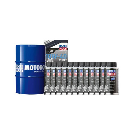 Pack LIQUI MOLY - Aceite de motor HC Sintético 10W-40 (1x Bidón 60L) + Aditivo antifricciones MoS2 (12x Bote 125ml)