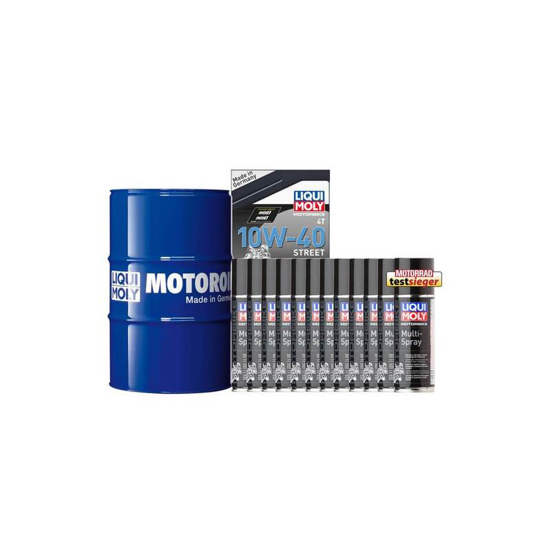 Pack LIQUI MOLY - Aceite de motor HC Sintético 10W-40 (1x Bidón 60L) + Lubricante multiuso (12x Spray 200ml)