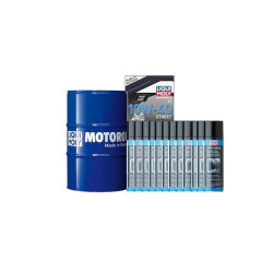 Pack LIQUI MOLY - Aceite de motor HC Sintético 10W-40 (1x Bidón 60L) + Lubricante de silicona (12x Spray 300ml)