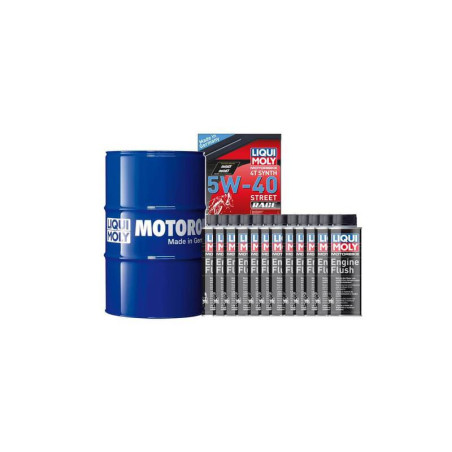 Pack LIQUI MOLY - Aceite de motor Sintético 5W-40 (1x Bidón 60L) + Limpia motores Engine Flush (12x Bote 250ml)