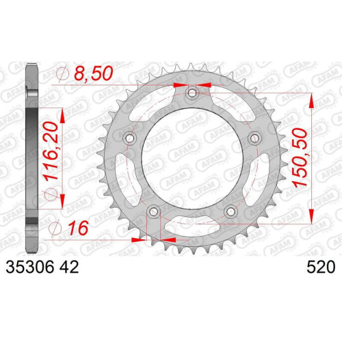 Corona AFAM acero estándar 35306 - Paso 520