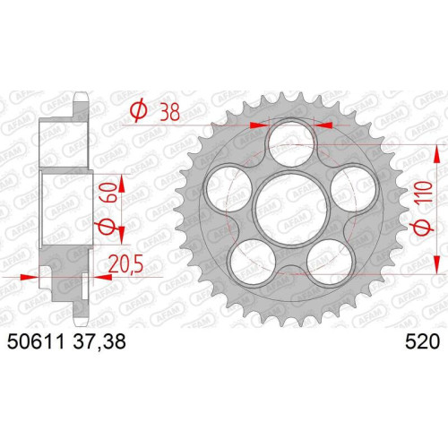 Corona AFAM acero estándar 50611 - Paso 520