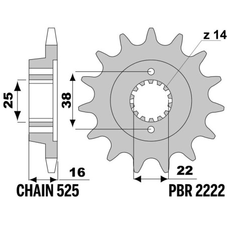 Kit cadena EK/PBR 525SRX2 15/39 - corona Ergal Duro
