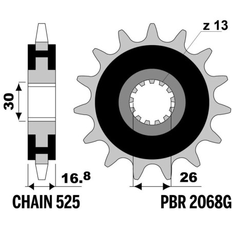 Kit cadena EK/PBR 525SRX2 16/42 - corona estándar