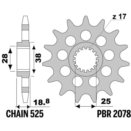 Kit cadena EK/PBR 525ZVX3 Superreforzado 16/41 - corona estándar