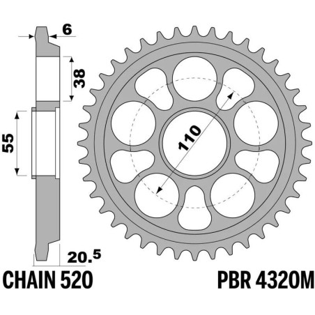 Kit cadena EK/PBR 520ZVX3 Superreforzado 15/43 - corona Ergal Duro