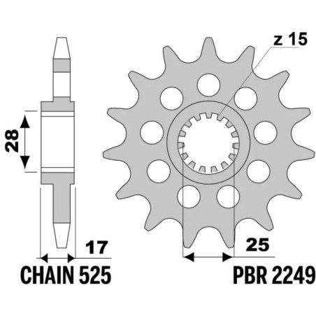 Kit cadena EK/PBR 525ZVX3 16/42 - corona estándar