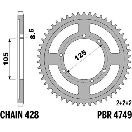 Kit cadena EK/PBR 428DEH 13/62 - corona estándar