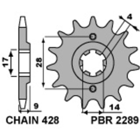 Kit cadena EK/PBR 428DEH 13/62 - corona estándar